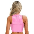 thumbnail image 3 of Sxiwei Women's Shiny Leather Front Lace Up Crop Top Gothic Music Festival Vest Top Pink L, 3 of 6