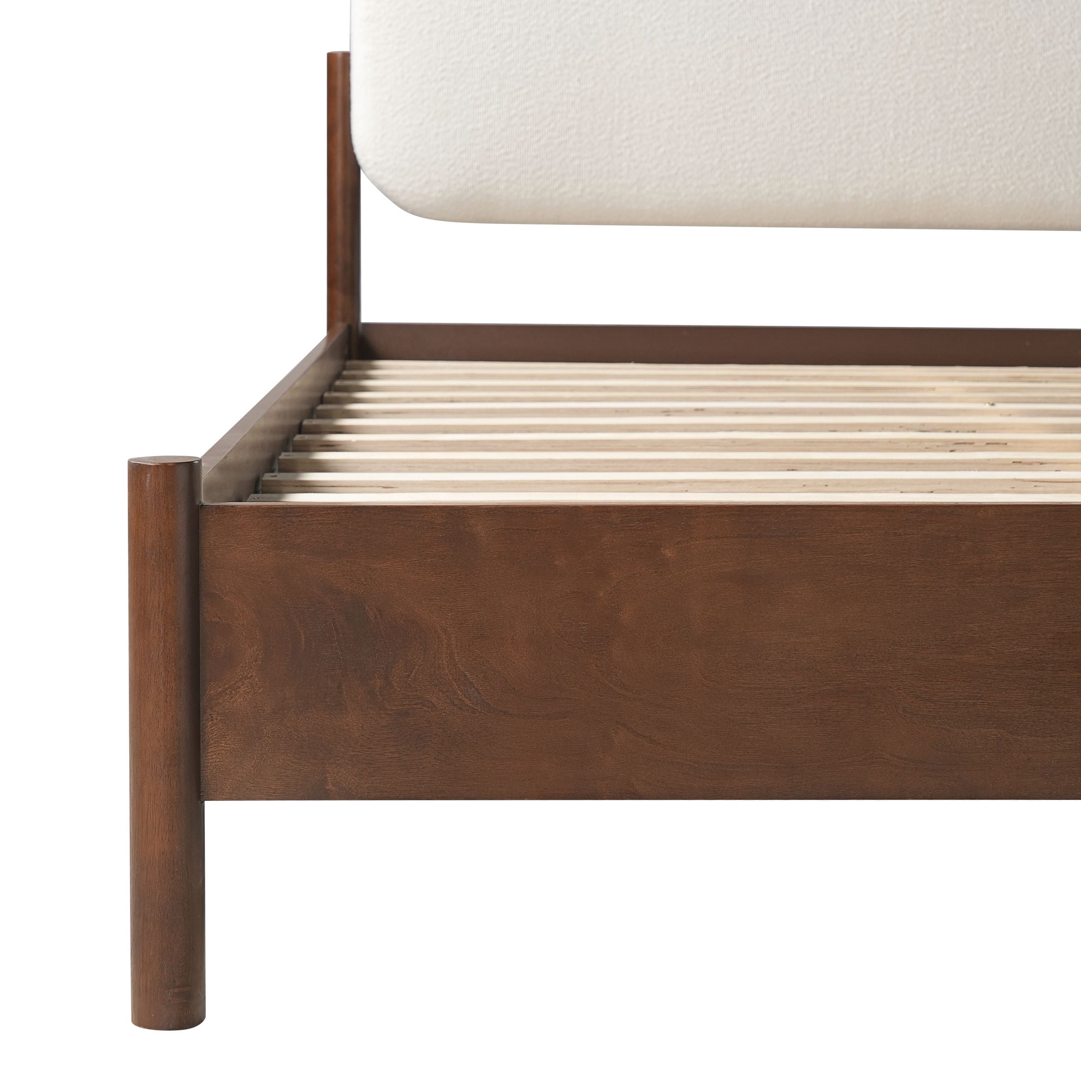 Christopher Knight Home Modern Queen Platform Bed Frame, Thick Rounded Upholstered Headboard, Walnut