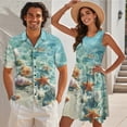 thumbnail image 2 of Jeiento Beach Starfish Couples Vacation Outfits Matching Sets Summer Dress for Women Mens Button Down Short Sleeve Shirt Vacation Beach Short Tiered Dresses, 2 of 6