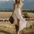 thumbnail image 2 of Women's Boho Western V Neck Maxi Dress, Sleeveless Ruffle Trim High Low Slit Cowgirl Dress, Summer Vacation Festival Casual Flowy Long Dress for Women S-3XL, 2 of 5
