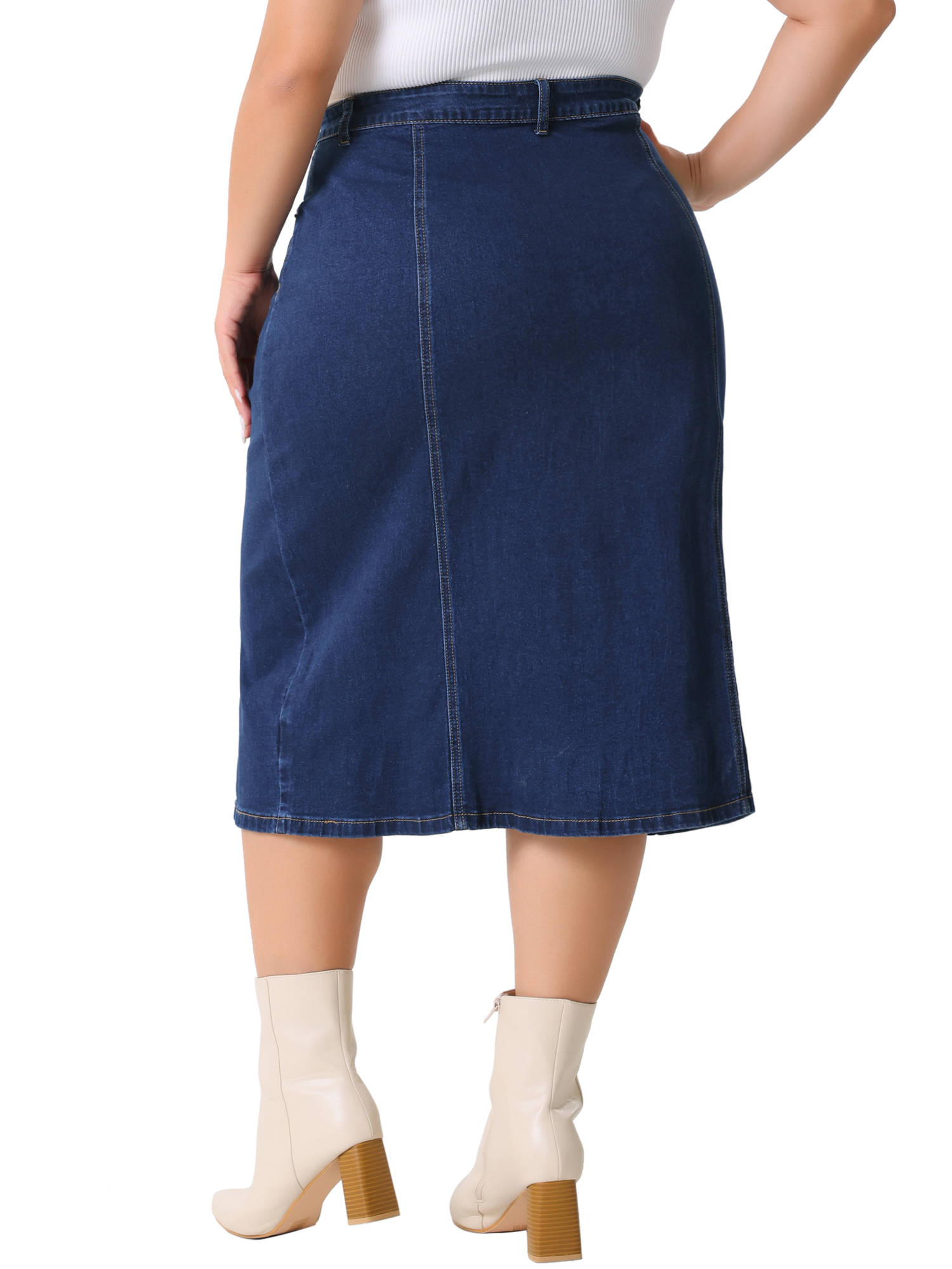 DARING DIVA Women's Plus Basic High Waist Ripped Hem Pockets Jeans Skirts 2X Dark Blue