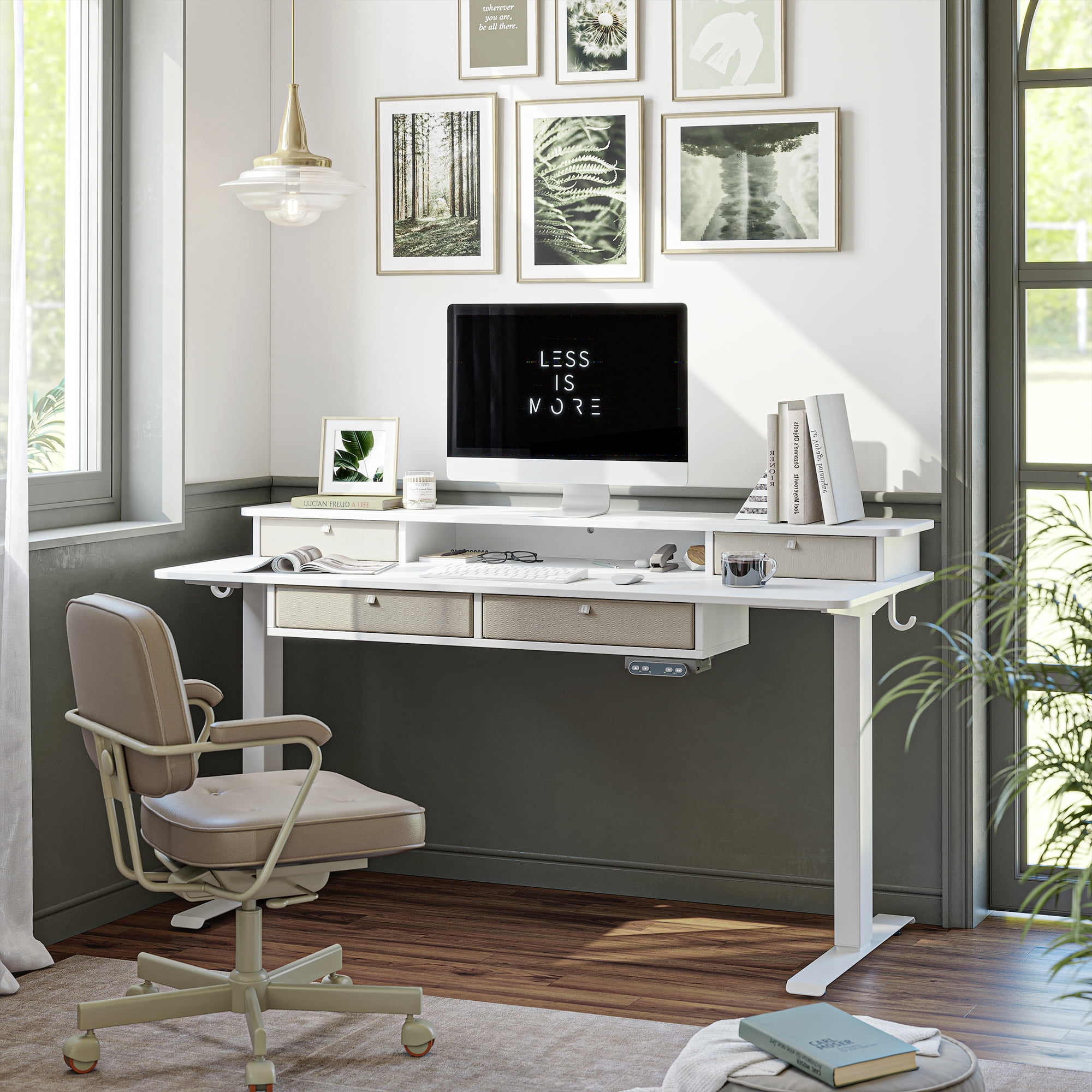 FEZIBO Sturdy Height Adjustable Electric Standing Desk with Drawers, 63 inches Stand Up Table