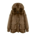 thumbnail image 4 of Womens Winter Coats Thicken Warm Parka Oversized Puffer Jacket Padded Outerwear with Shaggy Hood Adjustable Waist Trendy 2025 Jackets Coat, 4 of 4