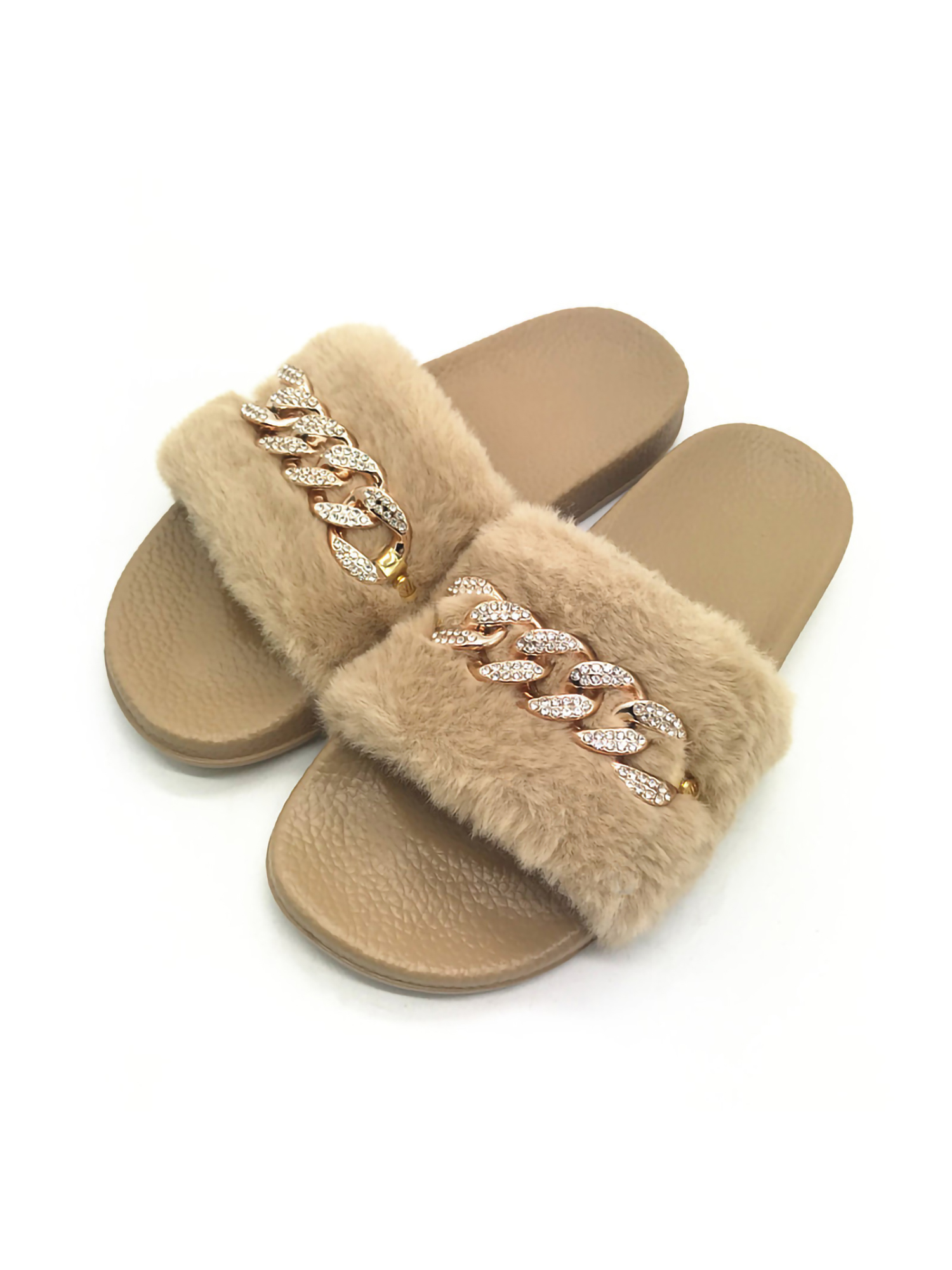 Women Ladies Flat Faux Fur Fluffy Sliders Slippers Comfy Sandals Flip Flop Shoes