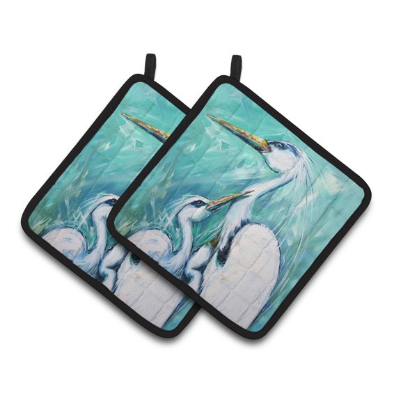 Carolines Treasures MW1145PTHD Mothers Love Egret Pair of Pot Holders  7.5HX7.5W multicolor