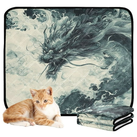 Qxltty Deep Green Dragon Cat litter Pads Pet Set of 3 Diaper Mats Center Anti-leakage Layer Absorbent Soft and Comfortable