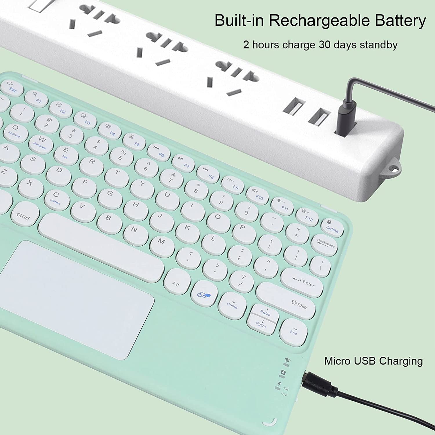 Wireless Bluetooth Keyboard with Touchpad for ipad, Portable Mini Small Universal Rechargeable 10 inch Ultra-Slim Wireless Keyboard for Tablet Smartphone PC Computer Laptop Windows Android iOS