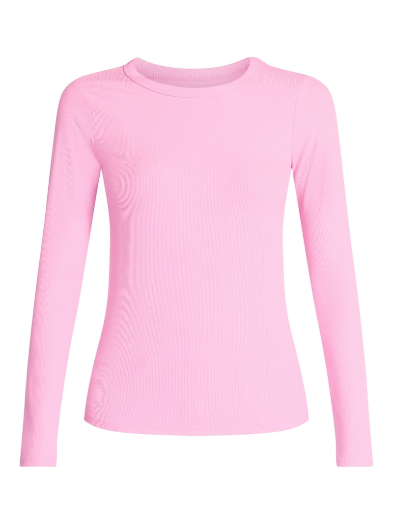No Boundaries Crew Ribbed Tee with Long Sleeves, Women's XXS-XXL