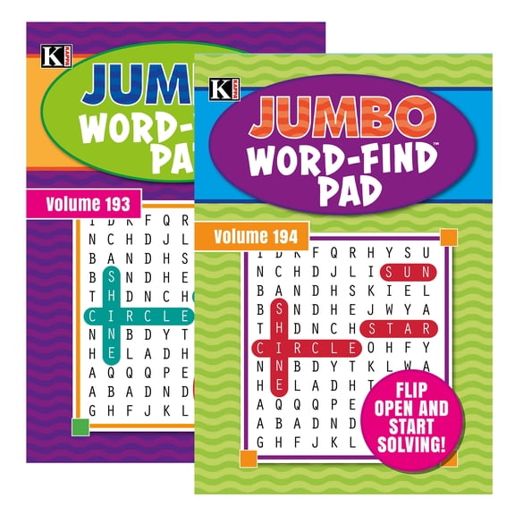 KAPPA Jumbo Word Find Pad 2 Titles, Digest Puzzle Book 8.5"x5" Word Search Puzzle Books, 2-Pack