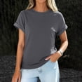 thumbnail image 2 of Minjewel Women's Casual Rolled Hem Short Sleeve Tee Blouse Solid Color Soft Summer Top Everyday Essential Basic,Dark Gray M, 2 of 6