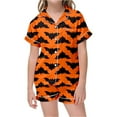 thumbnail image 4 of FYDUU Girls Pajama Set 2 Piece Halloween Pajama Set Cute Pumpkin Bat Print Short Sleeve Shorts Striped Sleepwear Kids Loungewear Outfit Nightwear 4-5 Years, 4 of 4