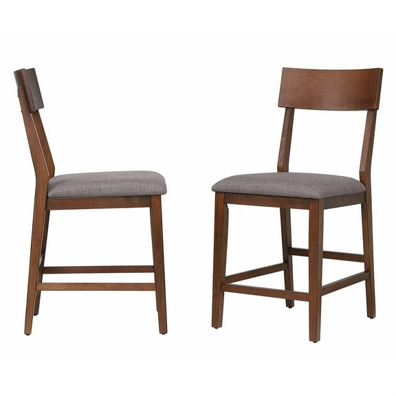 Sunset Trading 24" Mid-Century Wood Bar Stools in Danish Walnut (Set of 2)