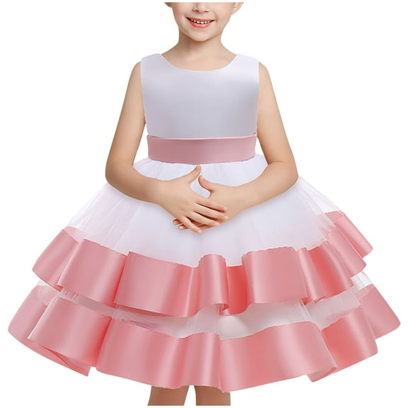 MeetoTime Girls Dress Sleeveless Round-Neck Mesh Patchwork Princess Cake Dresses 1-6 Years Baby Clothes
