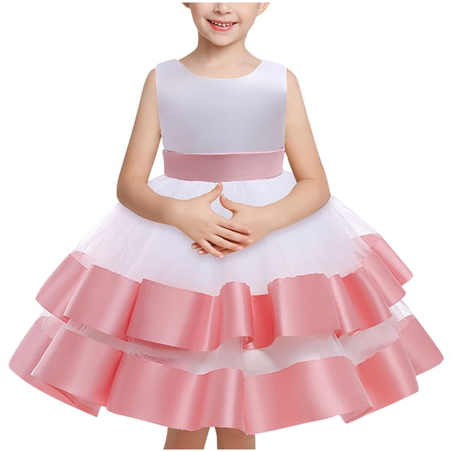 MeetoTime Robe Fille Sans Manches Col Rond Patchwork en Maille Robe Princesse 1-6 Ans Vêtements Bébé