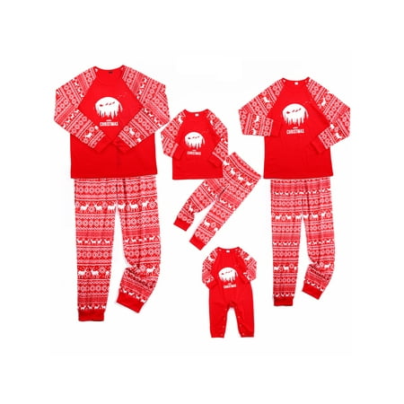 

Frobukio Merry Christmas Pajamas Set Family Matching Snowflake Deer Print Tops Pants Sleepwear Nightwear Pjs Red Mom-L