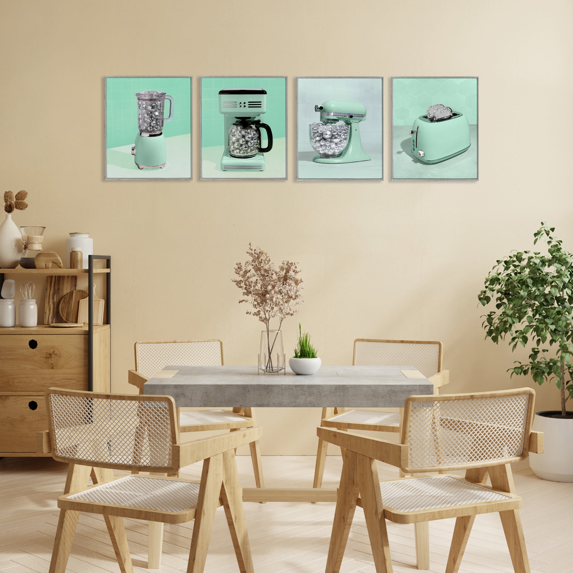 Stupell Industries Disco Drink Blender over Green 4 Piece Gray Framed Giclee Art Set, design by LISH Creative