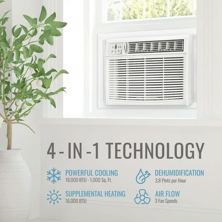 Keystone - 1000 Sq. Ft. 18,500 BTU Window Air Conditioner and 16,000 BTU Heater - White