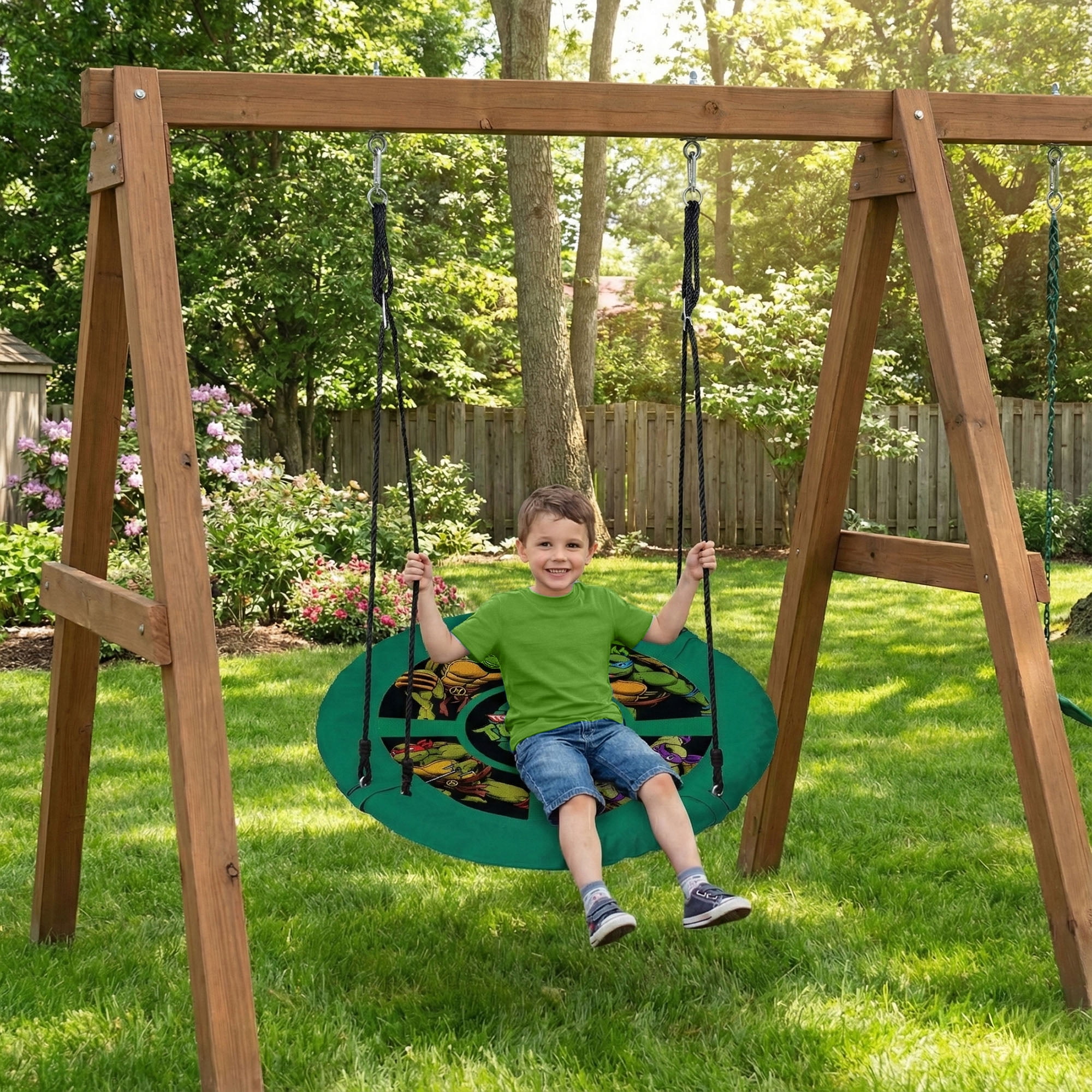 Teenage Mutant Ninja Turtles 40” Saucer Tree Swing for Kids – Heavy-Duty Flying Disc Swing, Adjustable Ropes, Indoor & Outdoor Use, Ages 3+