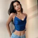 thumbnail image 3 of Camiseta de mujer de moda europea americana de comercio exterior suave y sedosa con cadena transpirable, cuello halter, cordón ajustable y pecho bajo descubierto, 3 of 4