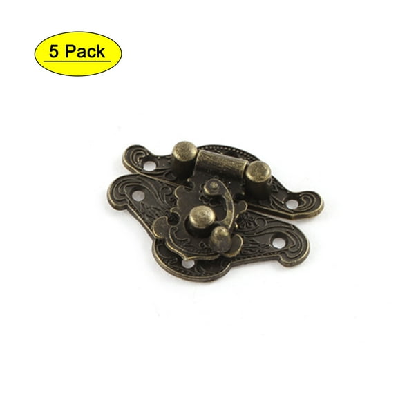 Unique Bargains 5Pcs 37mmx27mm Retro Style Bronze Tone Box Furniture Hook Lock Lid Latch