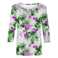 thumbnail image 5 of Royisotas Casual Tops for Women Plus Size Green Floral Graphic 3/4 Sleeve Summer T-Shirts Comfortable Crew Neck Loose Shirts, 5 of 5