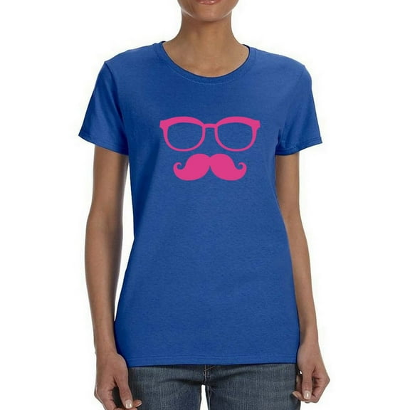 Moustache Glasses Graphic Design Women Royal Blue T-Shirt, Female Small