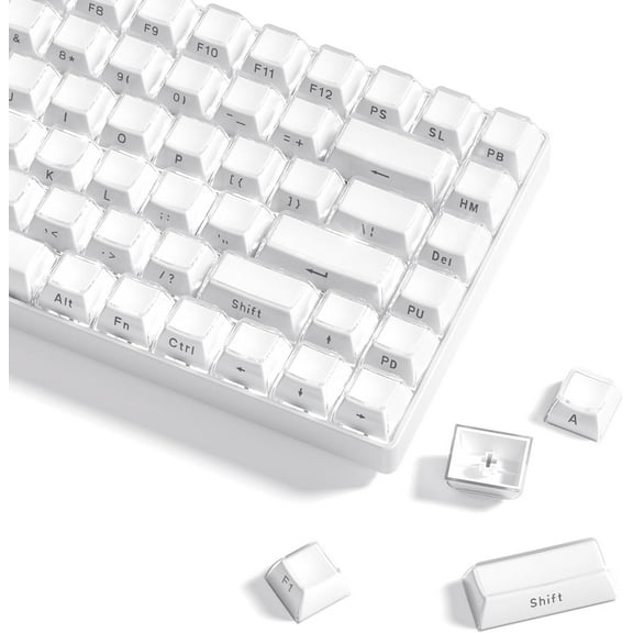 113 PBT Keycaps, Jelly Keycaps for Mechanical Keyboard, Side Printed Elegant Crystal Key Caps White (Doubleshot, MX, 100%, 75%, 65%, 60% Fit All, OEM)