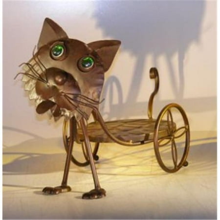 

18 x 8.5 x 14 in. Metal Cat Garden Pot Holder with Moving Head & Tail