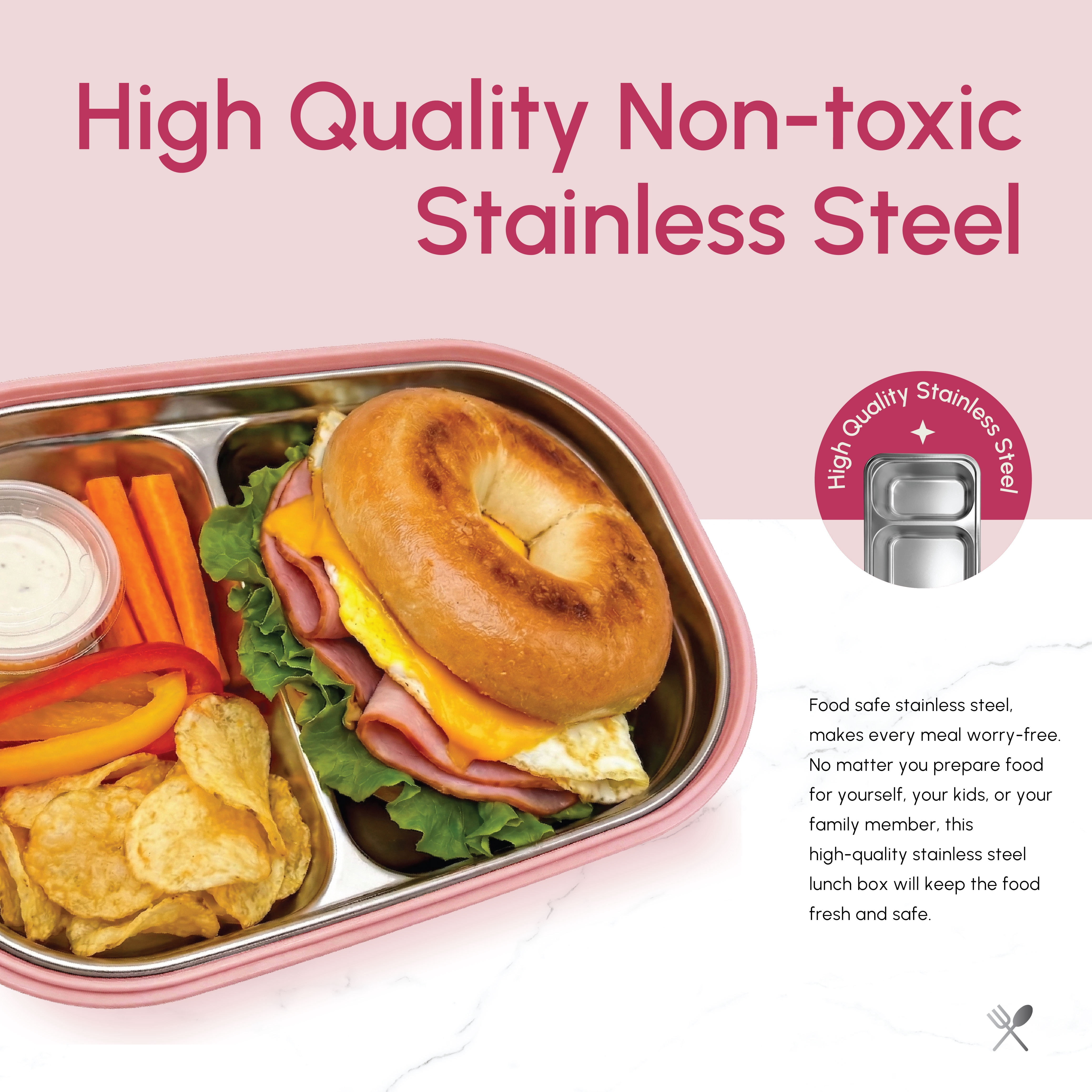 Just Cook Pink 1000 ml Stainless Steel Bento Box with Locktop Lid - Microwave Safe
