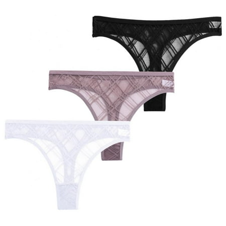 

3 Pack Lace Mesh Panties for Women G-String Breathable Thongs Underwear Low-waist Hipster Panties