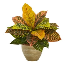 Nearly Natural Orange 15"H Garden Croton Artificial Plant in Ceramic Planter (Real Touch)