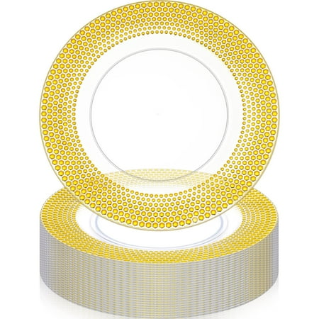 

24 Pack Clear Charger Plates Bulk 13 Inch Charger Plate with Gold Texture Border Round Plastic Dinne