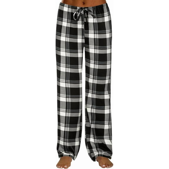 MLDRA Women Pajama Pants Lightweight Cute Comfy Pj Bottom With Pockets Stretch Plaid Sleepwear,2025 Fall Black