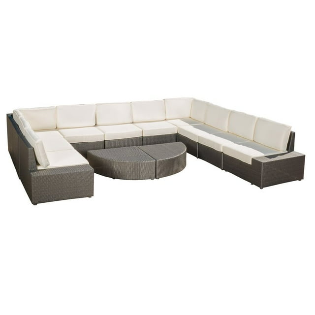 Santa Cruz Extérieur 10 Places en Osier Sectionnel Canapé Serti de Coussins Gris/blanc