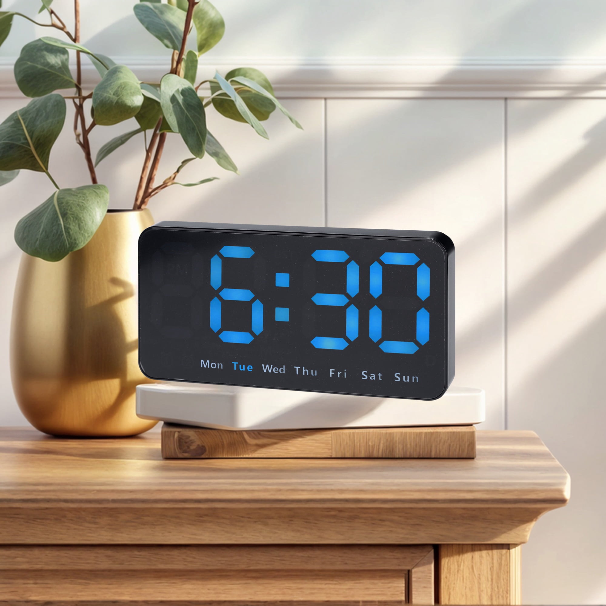Unique Bargains 2 Pcs Digital Dual Alarm Clock Dimmable Wall Clocks Blue