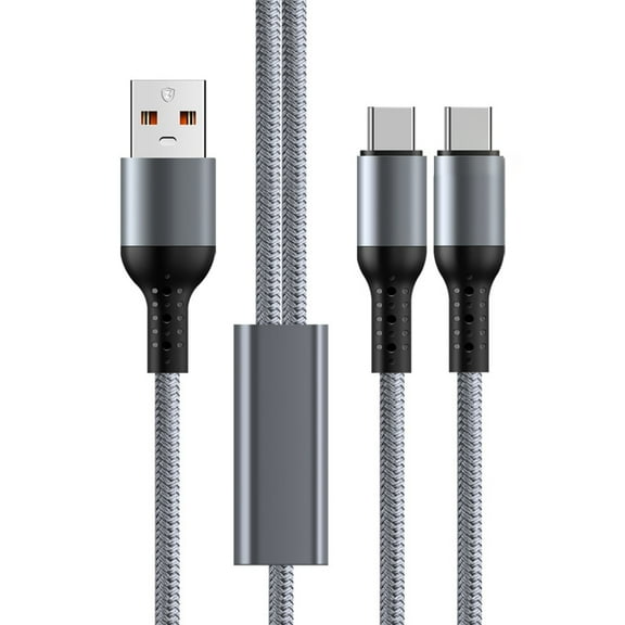 2 in 1 USB to Type C Charging Cord 66W Fast Speed Double Port Charger Braided Type C Splitter Cable for Mobile Device
