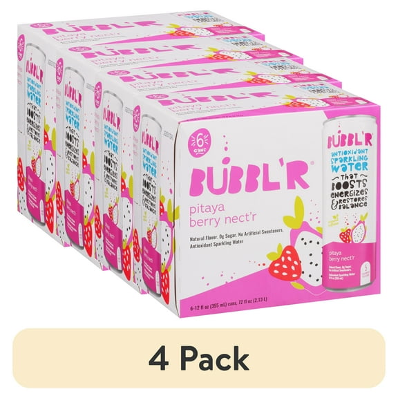 (4 pack) BUBBL'R Antioxidant Sparkling Water, Pitaya Berry Nect'r, 12 fl oz, 6 Pack Cans
