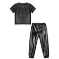 thumbnail image 4 of TiaoBug Kids Girls Boys Jazz Hip Hop Clothing Set Metallic T-shirt with Pant Street Ballet Dance Performance Costume Black 6, 4 of 5