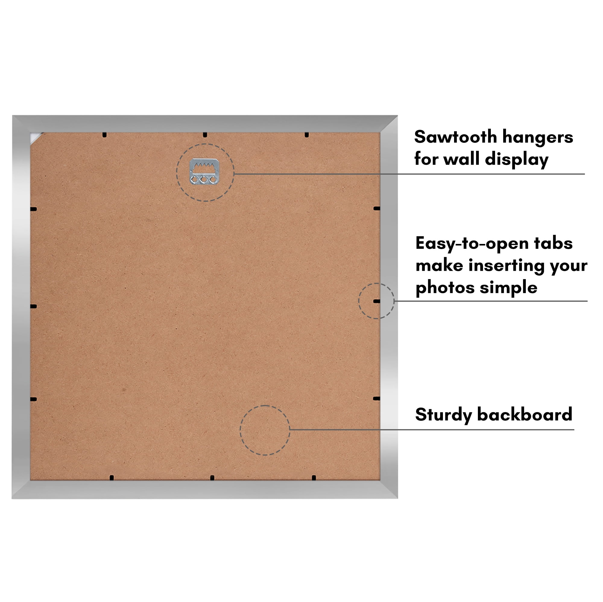 Americanflat 14x14 Picture Frame with Shatter-Resistant Glass with 5x7 Mat Wedding Signature Display - Silver