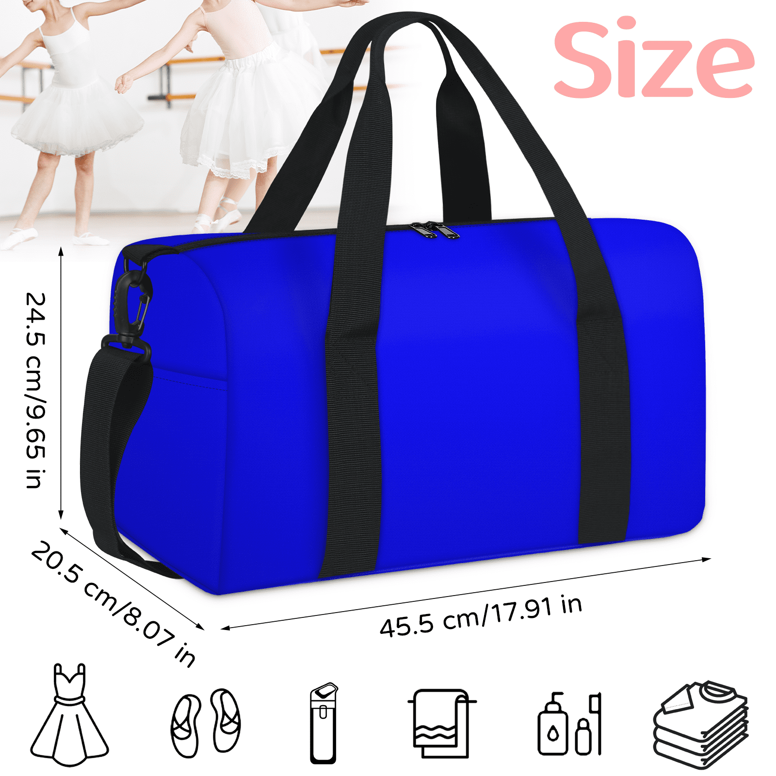 Herdesigns Blue Travel Duffle Bag Sports Yoga Weekender Overnight Carry on Workout Bags Lightweight Waterproof Gym Tote Bag for Women