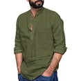 thumbnail image 1 of Camisa de hombre de manga larga con cuello alto, blusa informal, jersey sólido, cuello levantado, Tops con botones en V de Saint Odeerbi ODB-2, 1 of 8