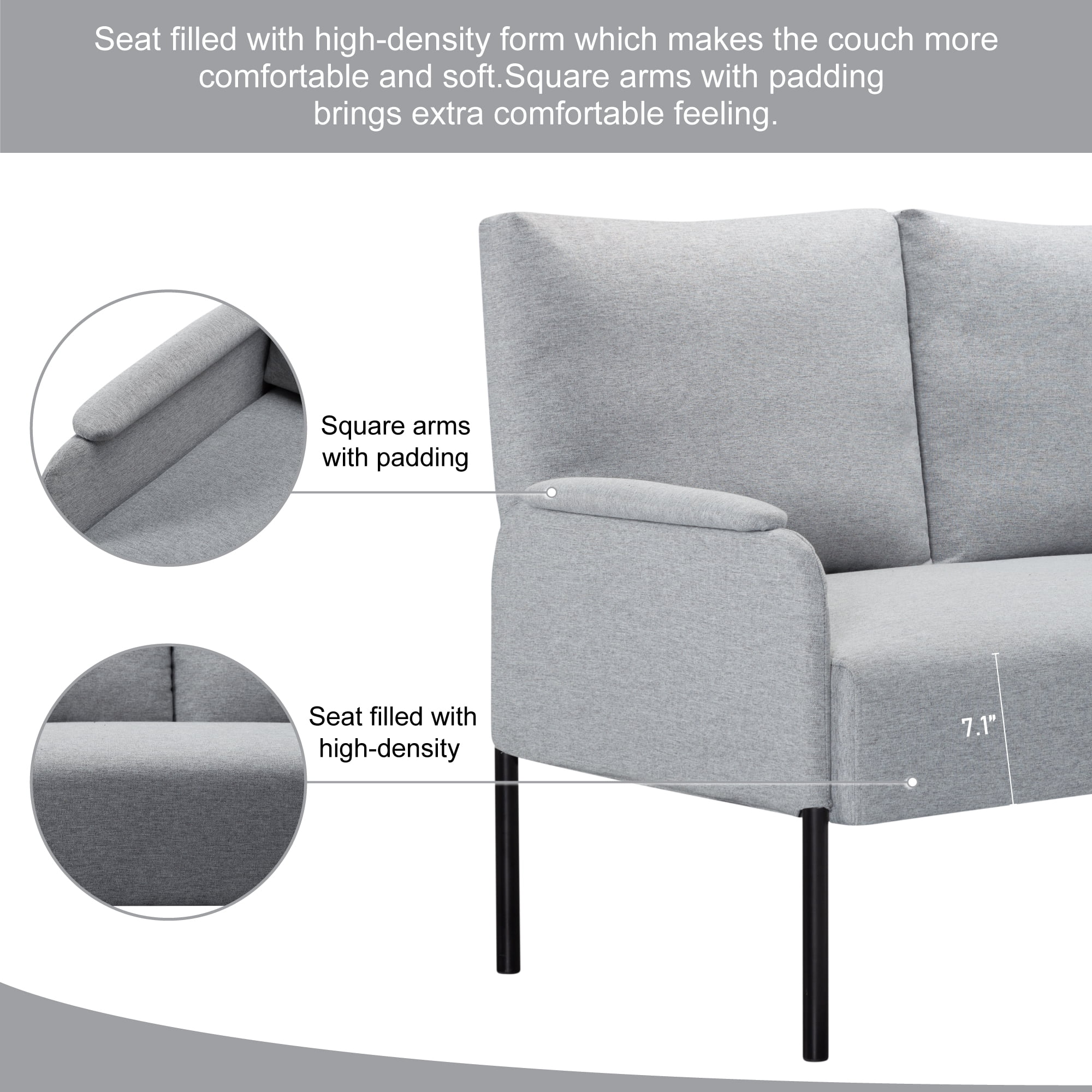 Gewnee 45.7”Modern Loveseat Couch,Metal Frame,Fabric Upholstered 2-seater Sofa for Apartment or Small Spaces(Light Gray)