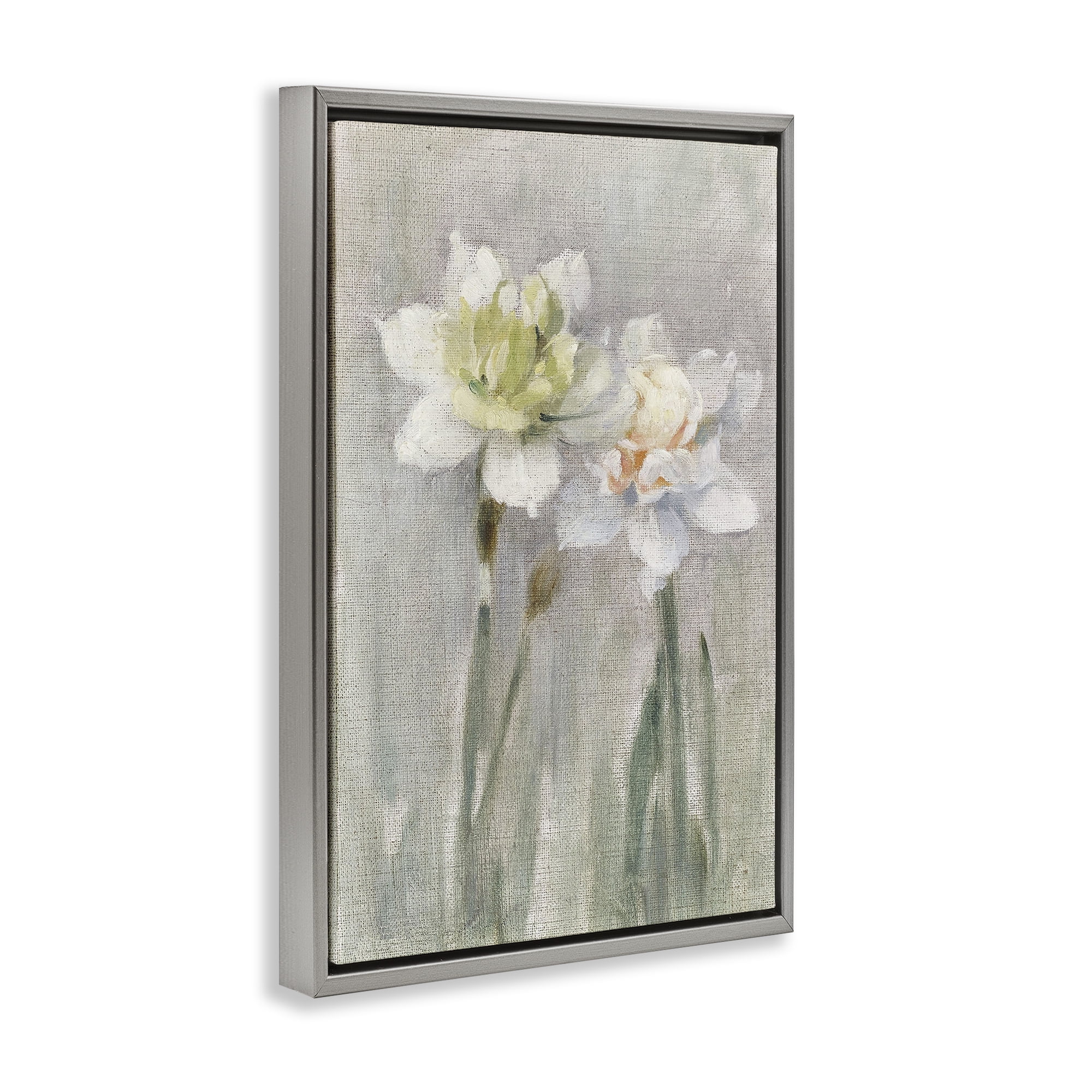 Stupell Industries Twin White Daffodils Gray Framed Floater Canvas Wall Art, design by Stellar Design Studio