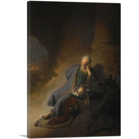 ARTCANVAS Jeremiah Lamenting the Destruction of Jerusalem 1630 Canvas Art Print by Rembrandt van Rijn - Size: 26" x 18" (0.75" Deep)