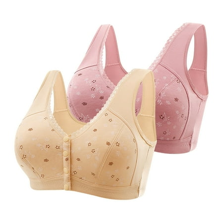 TrendVibe365 Wirefree Bras with Support and Lift Womens Plus Size Pack of 2 Daisy Floral Wirefree Push up Bralette Padded Snap Front Close Wide Strap Longline Corset Crop Tank Top Comfort Shapewear