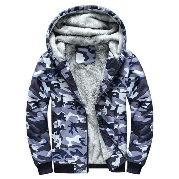 Jackets for Men Boys Winter Coat Hoodies For Men Zip Up Hooded Fleece Sweatshirts Pullover Warmth Winter Fuzzy Lined Camouflage Jackets Coats For Men Jacket Blue,4XL
