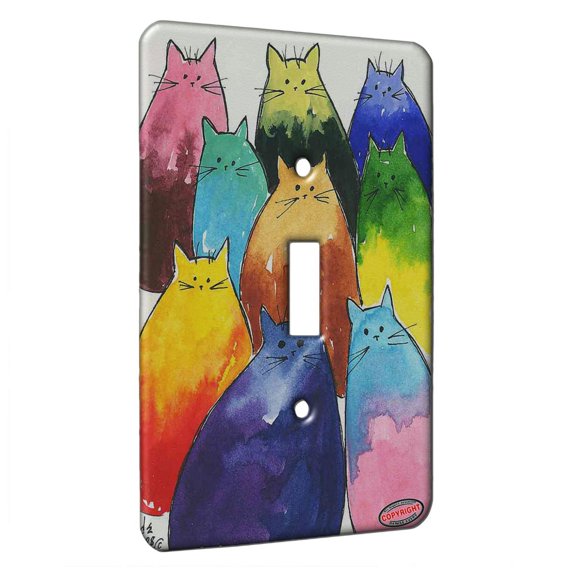 KuzmarK™ Single Gang Toggle Switch Wall Plate - Nine Colorful Two Toned Kitties Abstract Cat Art by Denise Every