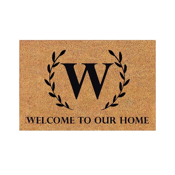 Felpudo AQITTI de 26 letras para puerta de entrada, resistente y duradero, para exteriores e interiores, impermeable, superabsorbente, para entrada, patio, porche, 61 x 40 cm, color marrón