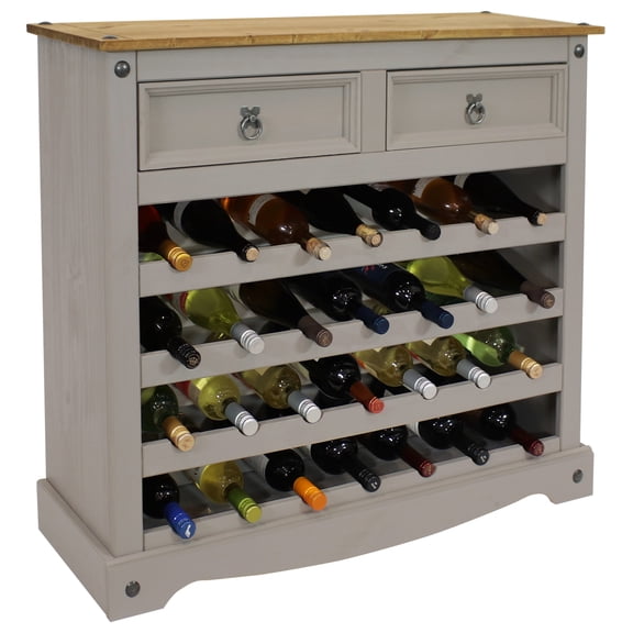Sunnydaze 39.5" Solid Pine 28-Bottle Wine Rack Table Cabinet with 2 Drawers, Gray