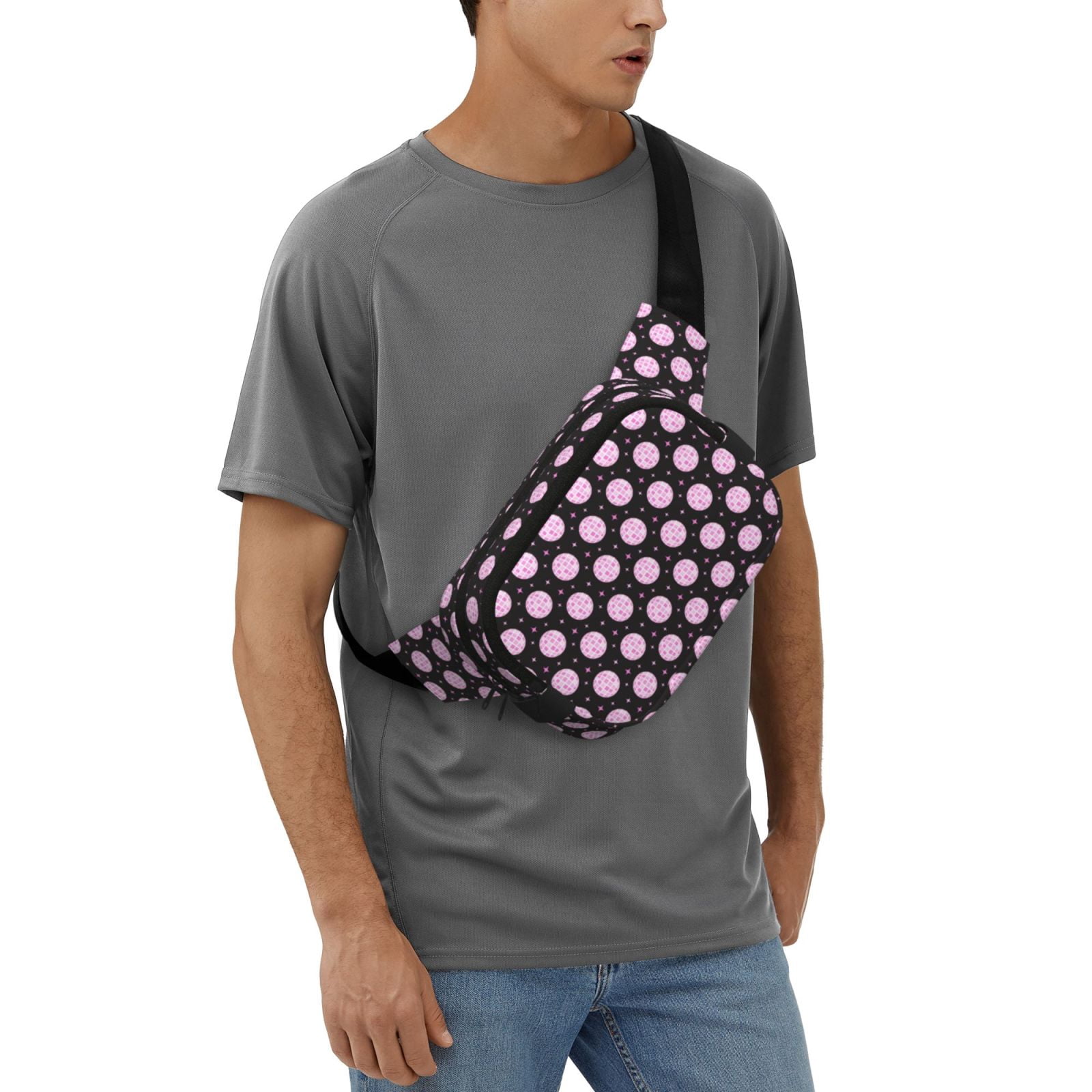Picia Pink Groovy Disco Ball Print Square Double-Layer Waist Bag Mini Adjustable Waist Belt Bag Exercise Running Travel Hiking